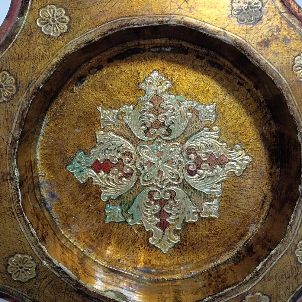 ITALIAN FLORENTINE Wooded Tray Gold Guilded 9